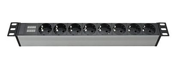 Блок распределения питания (PDU) 19" 16A с индикацией, Вых:8 Schuko, Вх:Schuko DKC
