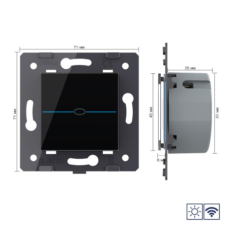 Одноклавишный сенсорный выключатель Quadro сухой контакт с радиоупр., цвет черный (механизм) Livolo