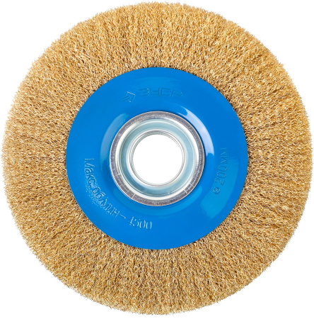 Профессионал. Щетка дисковая для точильно-шлифовального станка, витая стальная латунирован проволока 0,3мм, 200х32мм ЗУБР