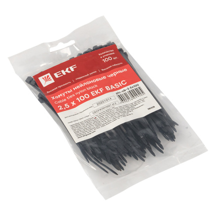 Хомут нейлоновый черный (2,5х100) (100шт) Basic EKF