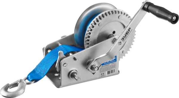 Лебедка ручная барабанная "Профессионал", тяговая, ленточная, 1,1т, 10м ЗУБР