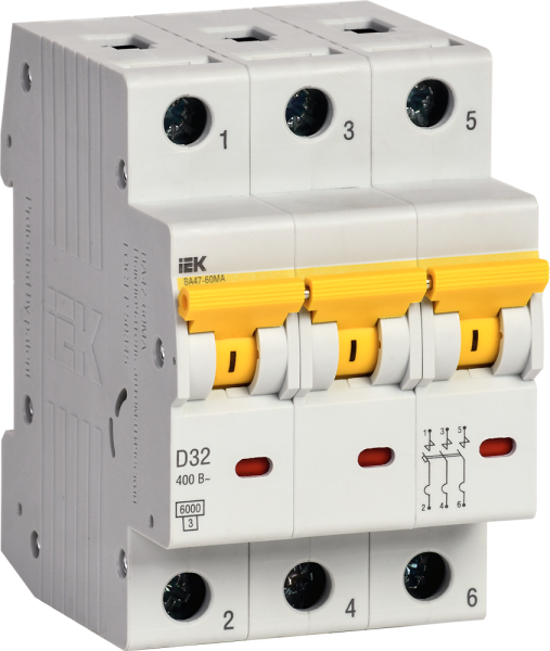 Выключатель автоматический ВА МОД ВА47-60МА без теплового расцепителя 3П 32А 6кА D IEK