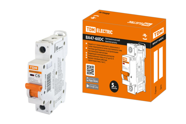 Выключатель автоматический ВА МОД ВА47-60DC 1П 6А 6кА С 220В пост. тока TDM