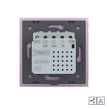 Двухклавишный проходной сенсорный выключатель Module с функцией радиоуправления, цвет розовый Livolo