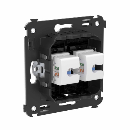 Компьютерная розетка RJ-45 без шторки в стену, кат.6А двойная, "Avanti", "Черный квадрат" DKC