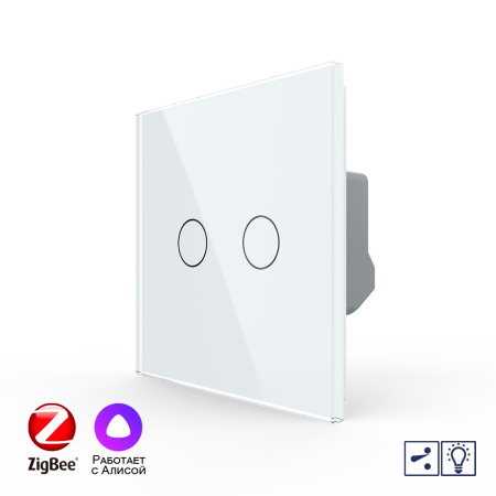 Двухклавишный проходной умный сенсорный диммер Livolo ZigBee, 1 пост, Белый VL-C702SD2Z-2WG