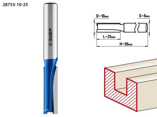 10x25мм, хвостовик 8мм, фреза пазовая прямая ЗУБР
