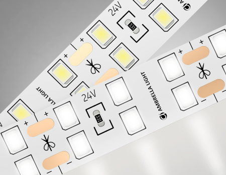 Светодиодная лента двухрядная GS3602 2835 204Led/ 20W m/ 24V IP20 4500K/ 5000*14*1.2mm/ кратность резки 72mm (2 конт.) Ambrella Light