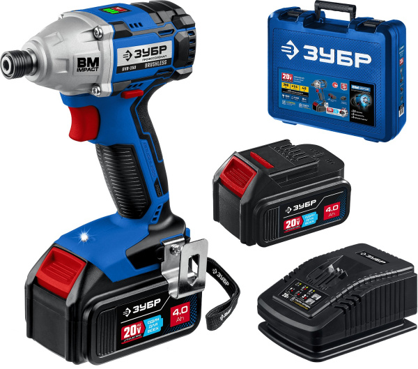 20В бесщеточный винтоверт, 2 АКБ (4Ач), в кейсе, Профессионал. GVB-250-42 ЗУБР