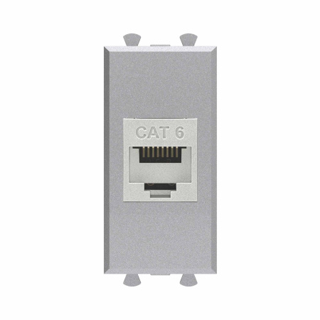 Компьютерная розетка RJ-45 без шторки модульная, кат.6 экранированная, "Avanti", "Закаленная сталь", 1 модуль DKC