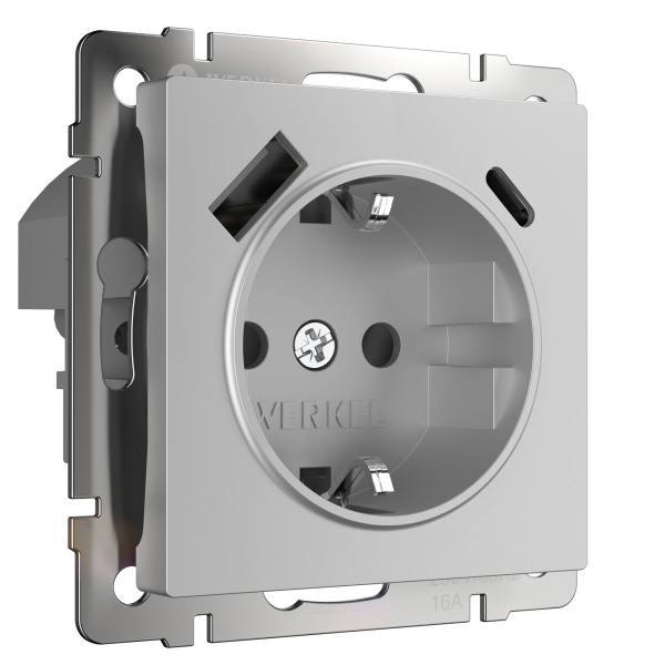 Розетка с быстрой зарядкой USB Type A+С серебряная Werkel Розетка с быстрой зарядкой USB Type A+С серебряная Werkel