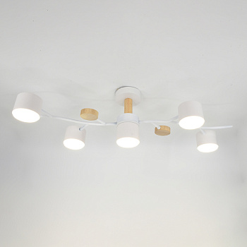 Люстра под лампу GCHL-5GX53-M Белая+Дерево Венто General