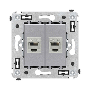 Компьютерная розетка RJ-45 без шторки в стену, кат.5e двойная экранированная, "Avanti", "Закаленная сталь" DKC