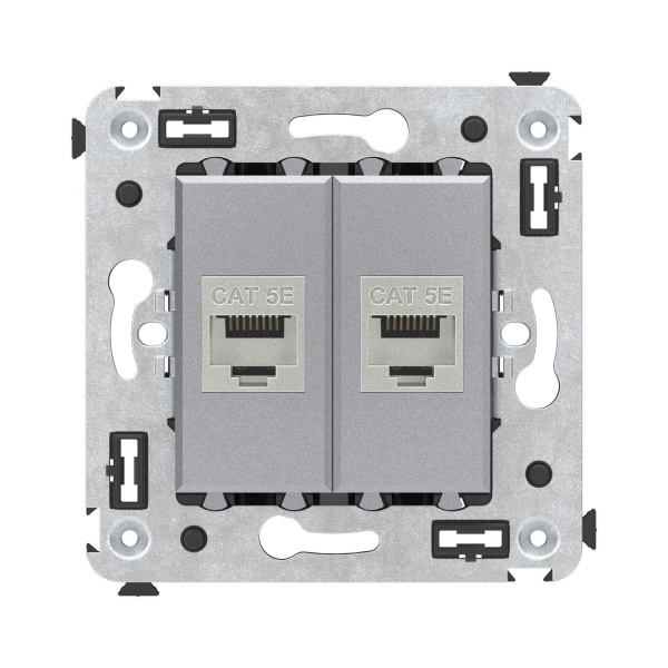 Компьютерная розетка RJ-45 без шторки в стену, кат.5e двойная экранированная, "Avanti", "Закаленная сталь" DKC