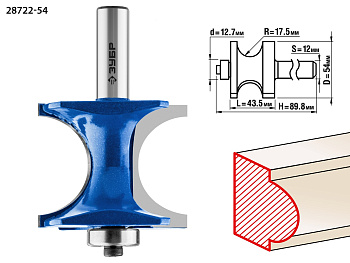 54x51мм, радиус 12.7мм, фреза полустержневая с подшипником ЗУБР