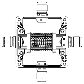Взрывозащ. клемм. коробка из полиэстера TBE-P-03-(10xCBC.2)-1xPABMP(A)(B)(C)(D)1Ex e IIC Т5 Gb / Ex tb IIIC T95°C Db IP66 DKC