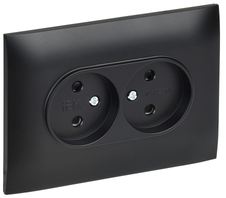 SKANDY Розетка 2-местная без заземления с защитными шторками 10А в сборе SK-R09Bl черный IEK