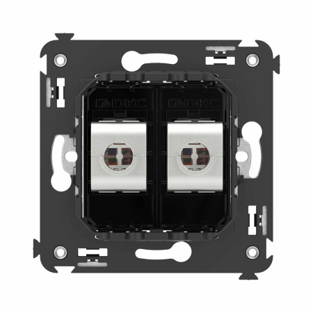 Компьютерная розетка RJ-45 без шторки в стену, кат.6 двойная экранированная, "Avanti", "Черный квадрат" DKC