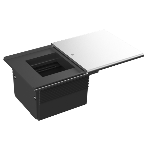 Donel Настольный встраиваемый розеточный блок, сдвижная крышка, 2 мод. (1 мод. 45х45), серебро