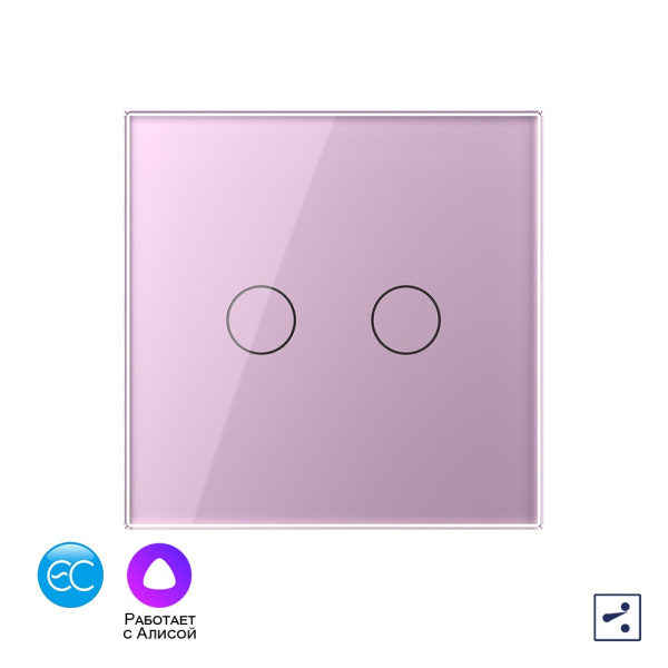 Двухклавишный проходной умный сенсорный выключатель EC, 1 пост, цвет розовый Livolo