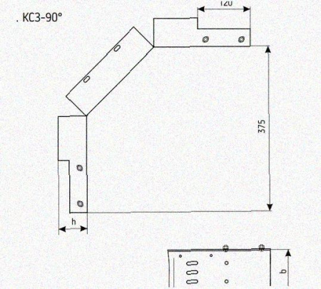 Лоток замковый перфорированный КСЗ 400х100-90 УХЛ1 для поворота трассы вниз на 90, оцинкованный лист, S1,5