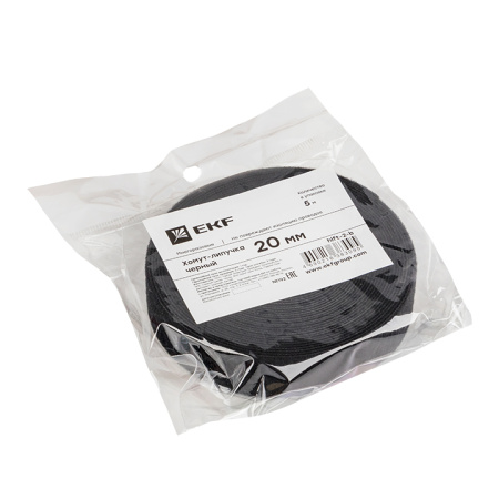 Хомут-липучка 20 мм (5м ролл) черный PROxima EKF
