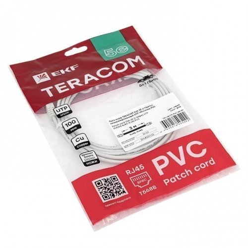 Патч-корд TERACOM PRO Cat,5E неэкранированный UTP оболочка PVC серый (3,0м) EKF фото 4