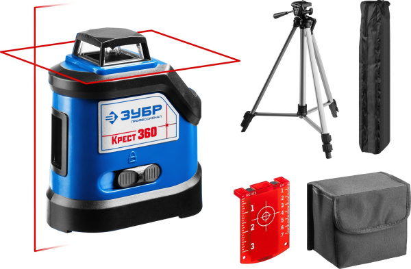 КРЕСТ 360 №2 нивелир лазерный 360°, 20м/70м, точн. +/-0,3 мм/м, штатив ЗУБР