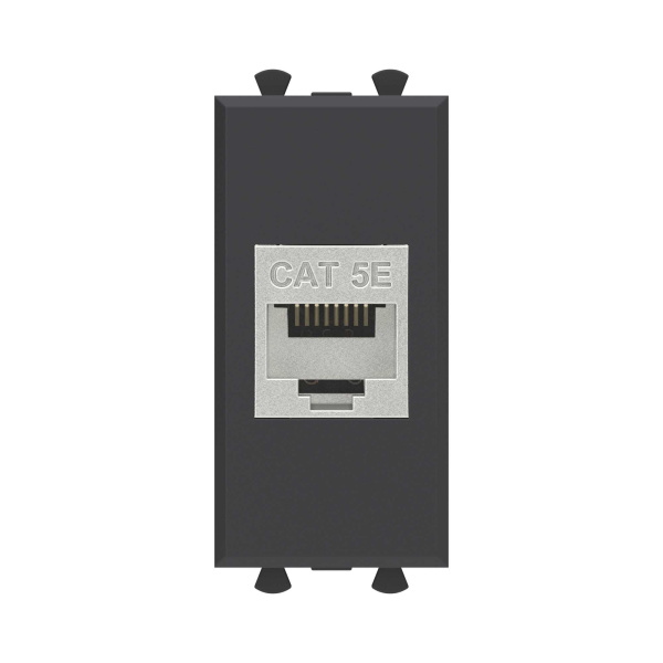 Компьютерная розетка RJ-45 без шторки модульная, кат.5е экранированная, "Avanti", "Черный матовый", 1 модуль DKC