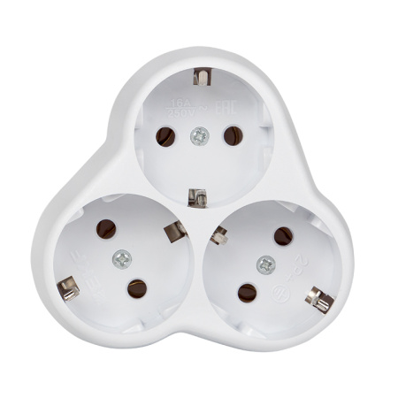 Тройник 3 гн, с/з круглый бел, 16А 250В PROxima EKF