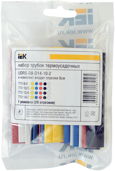 Набор трубок термоусадочных ТТУ нг-LS 8/4-10/5-12/6-14/7 Ж/С/К/Ч/Б (20х8см/упак) IEK