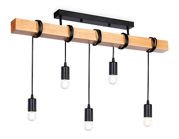 Подвесной светильник в стиле лофт TR8183/5 BK/LW черный/светлое дерево E27*5 max 40W 800*50*420 Ambrella Light