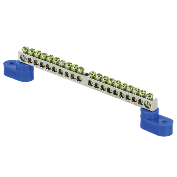 Шина "0" N (6x9мм) 20 отв, цинк 2 синих угловых изолятора PROxima EKF