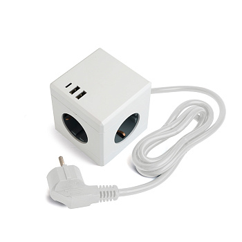 HM10-41-01 Удлинитель 3-местный с/з, 3x1мм², 1.5м, 250В, 16А, 2USB+1С, 5V 3,1А, серия Comfort, белый STEKKER