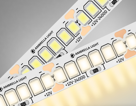 Светодиодная лента GS1501 2835 240Led/ 19.2W m/ 12V IP20 3000K/ 5000*10*1.2mm/ кратность резки 25mm (2 конт.) Ambrella Light