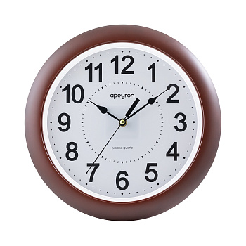 PL2207-700-3 Часы настенные, круг, арабский циферблат, цвет тёмно-коричневый, пластик, Ø33,6см, бесшумный механизм с плавным ходом, источни... APEYRON