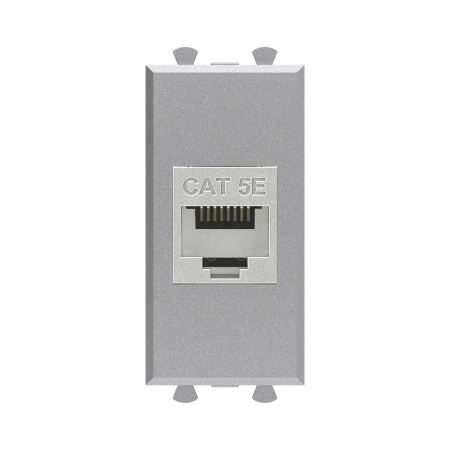 Компьютерная розетка RJ-45 без шторки модульная, кат.5е экранированная, "Avanti", "Закаленная сталь", 1 модуль DKC