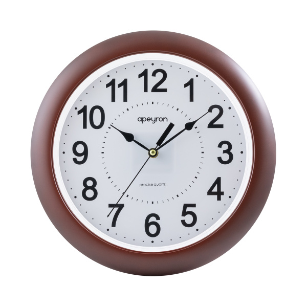 PL2207-700-3 Часы настенные, круг, арабский циферблат, цвет тёмно-коричневый, пластик, Ø33,6см, бесшумный механизм с плавным ходом, источни... APEYRON