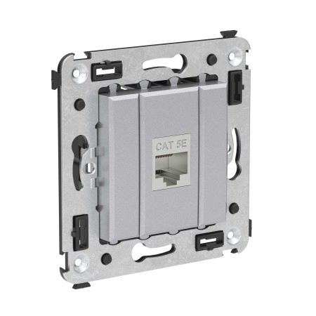 Компьютерная розетка RJ-45 без шторки в стену, кат.5e одинарная экранированная, "Avanti", "Закаленная сталь" DKC