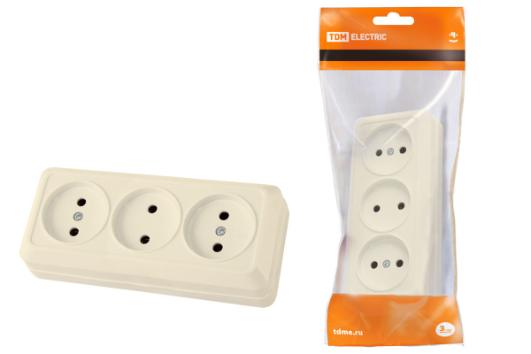 Розетка 3-х местная горизонтальная 2П открытой установки IP20 10A сл. кость "Ладога" TDM Розетка 3-х местная горизонтальная 2П открытой установки IP20 10A сл. кость "Ладога" TDM