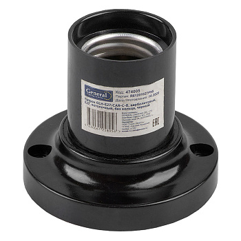 Патрон GLH-E27-CAR-C-B, карболитовый, Е27, потолочный, без кольца, черный, 1/20/400 General