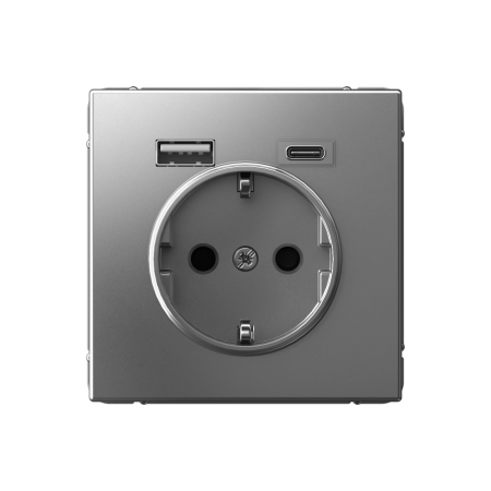 ARTGALLERY РОЗЕТКА 16А с 2 USB A+C, 5В/2,4А/3,0А, 2х5В/1,5А, механизм, СТАЛЬ Systeme Electric