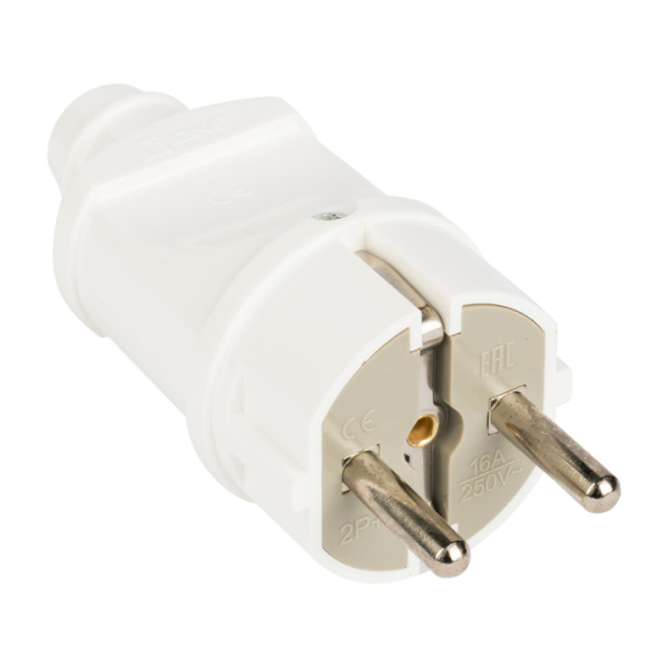 Вилка прямая с/з бел, 16А 250В PROxima EKF