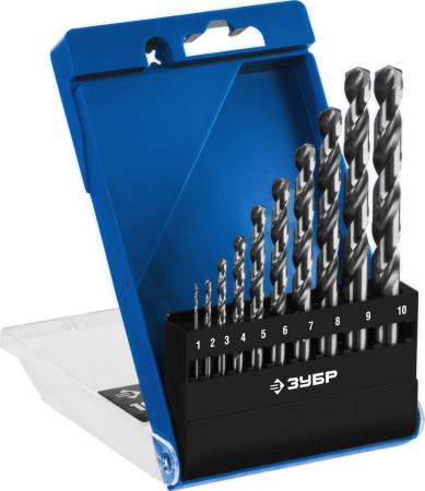 ПРОФ-А 10шт(1-10мм), Набор сверл по металлу, сталь Р6М5, класс А ЗУБР