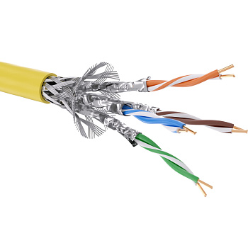 Кабель витая пара кат. 7 экранированный, F/FTP, 4 пары, нг(А)-LS, цвет внешней оболочки желтый, катушка 500 м DKC