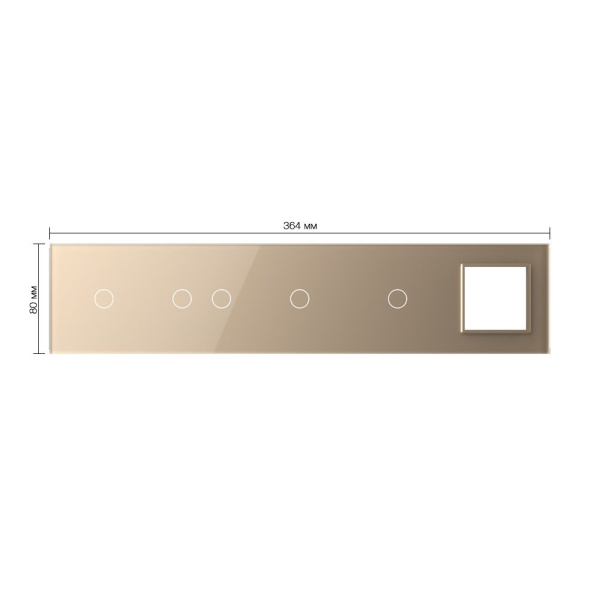 Панель для 4-х сенсорных выключателей и розетки, 5 клавиш (1+2+1+1), цвет золотой, стекло Livolo