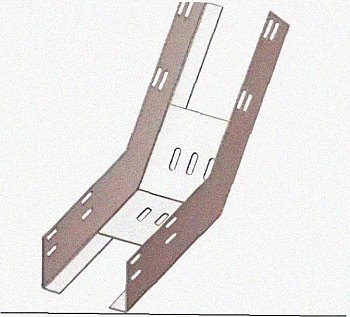 Лоток перфорированный КП 400х65-45 УТ1,5 для поворота трассы вверх на 45, оцинкованный лист S1,5