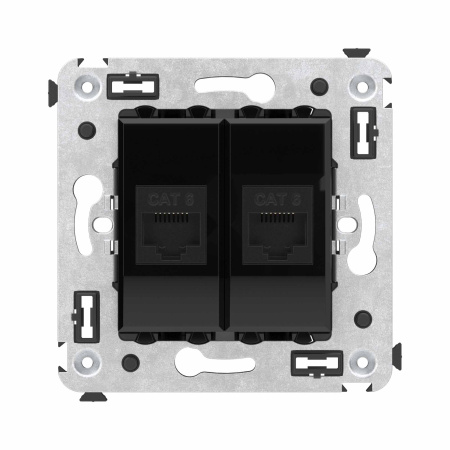 Компьютерная розетка RJ-45 без шторки в стену, кат.6 двойная, "Avanti", "Черный квадрат" DKC