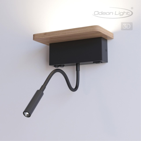 Настен.св-к LED 8W 560Лм 3000К USB зарядка WOODY св.дерево/дерево ODEON LIGHT