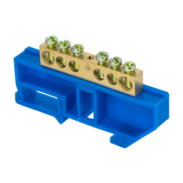 Шина "0" N (8х12мм) 6 отверстий латунь синий изолятор на DIN-рейку розничный стикер PROxima EKF